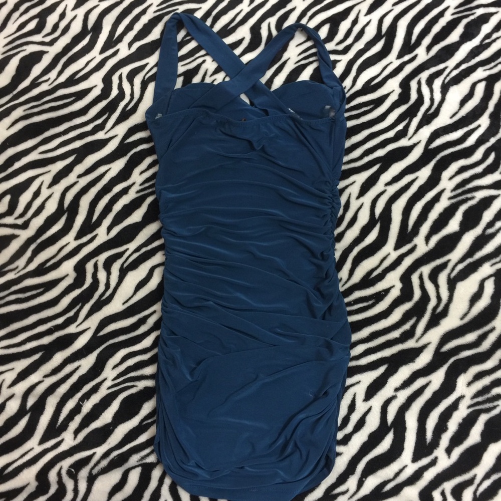 Teal ruched stretchy bodycon dress - Picture 5 of 6